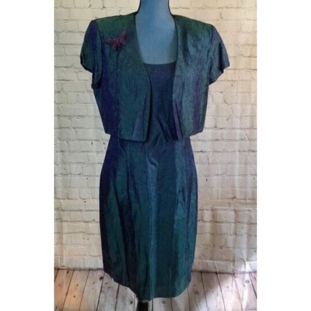 Molly Malloy Evenings Sleeveless Dress & Jacket Iridescence Blue Purple Size 8